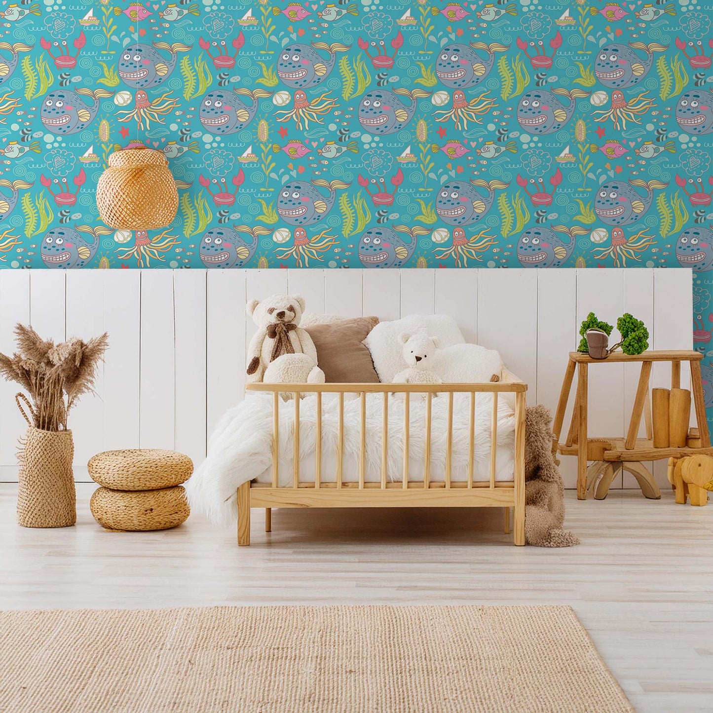 Crazy Fish Party - Bespoke Luxury Childrens Playroom Wallpaper