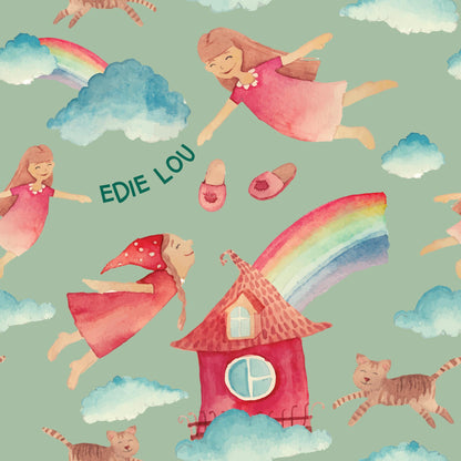 Personalised Childrens Wallpaper - End of the Rainbow with Clouds & Cute Cats