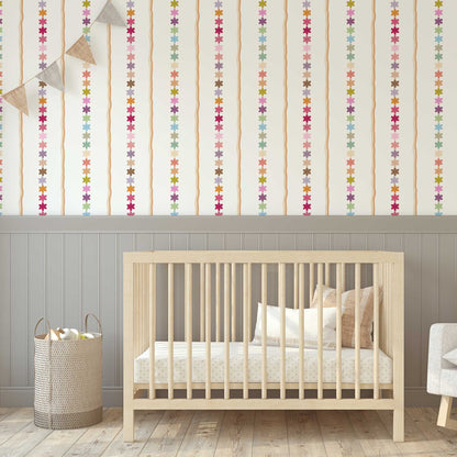 Flowers and Stripes -  Bespoke Luxury Childrens Playroom Wallpaper