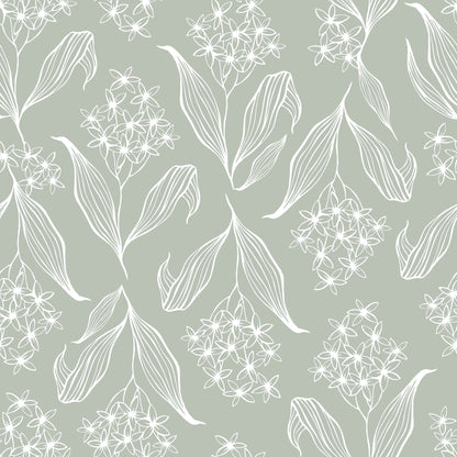 Green Baby's relaxing nursery wallpaper with flowers in pastel shades 