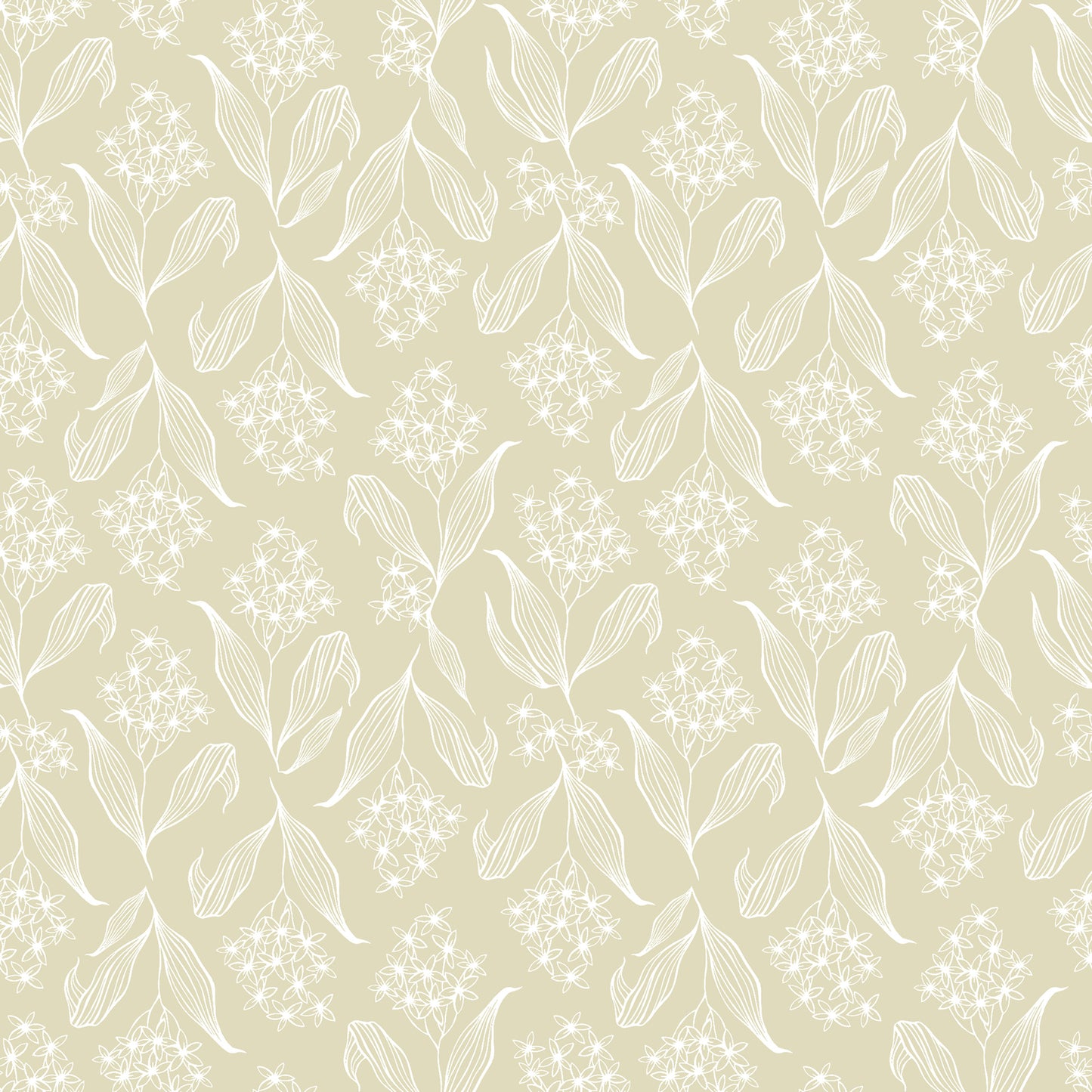 Oatmeal beige  Baby's relaxing nursery wallpaper with flowers in pastel shades