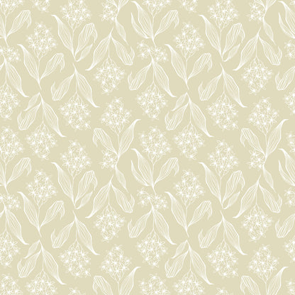 Oatmeal beige  Baby's relaxing nursery wallpaper with flowers in pastel shades