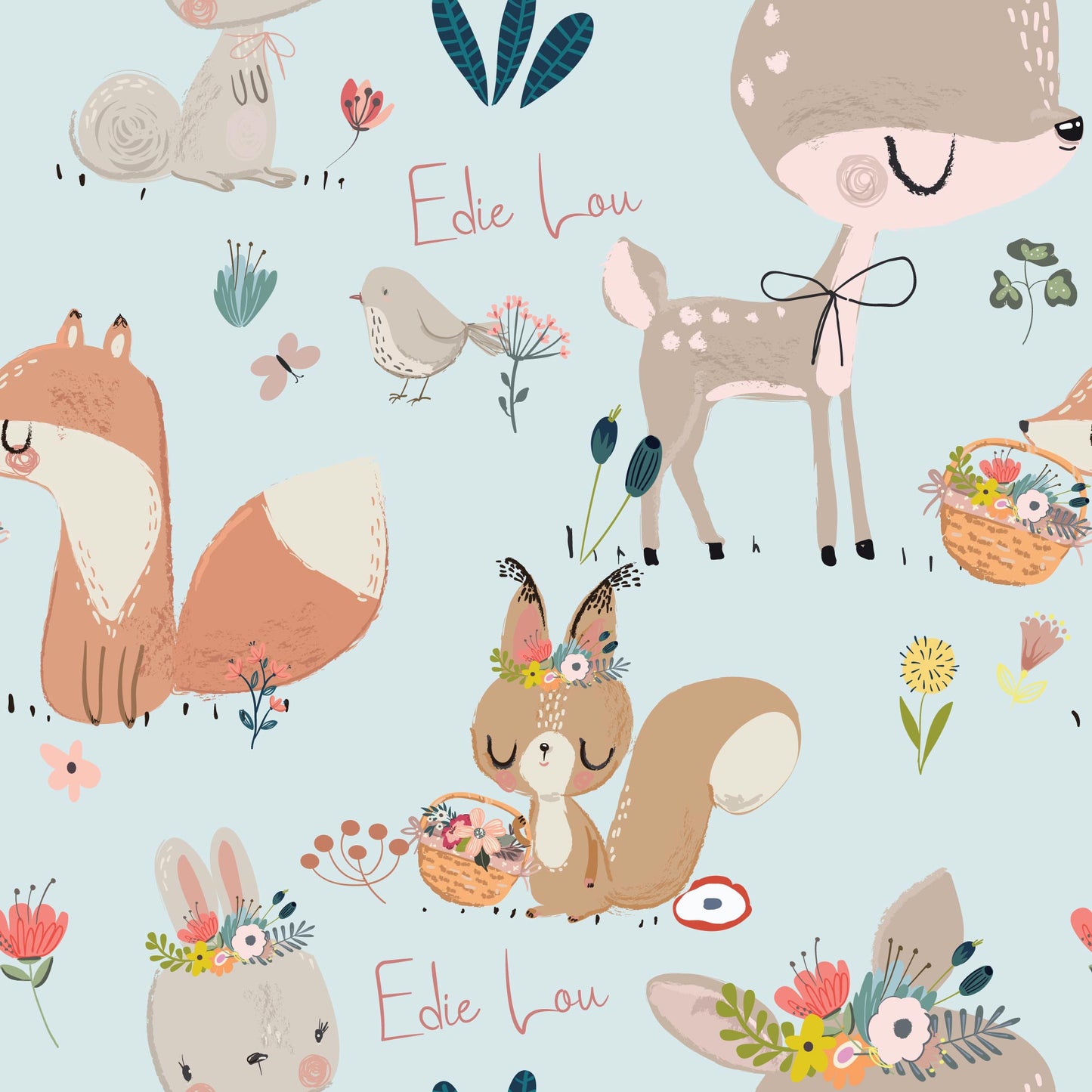 Animals Picnic Time - Luxury Children's Wallpaper Foxes Rabbits Birds