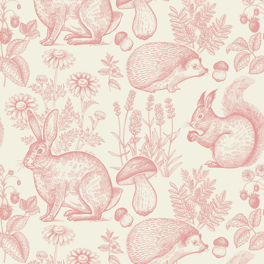 Woodland Luxury - Children's Wallpaper - Rabbits, Hedgehogs & Toadstools