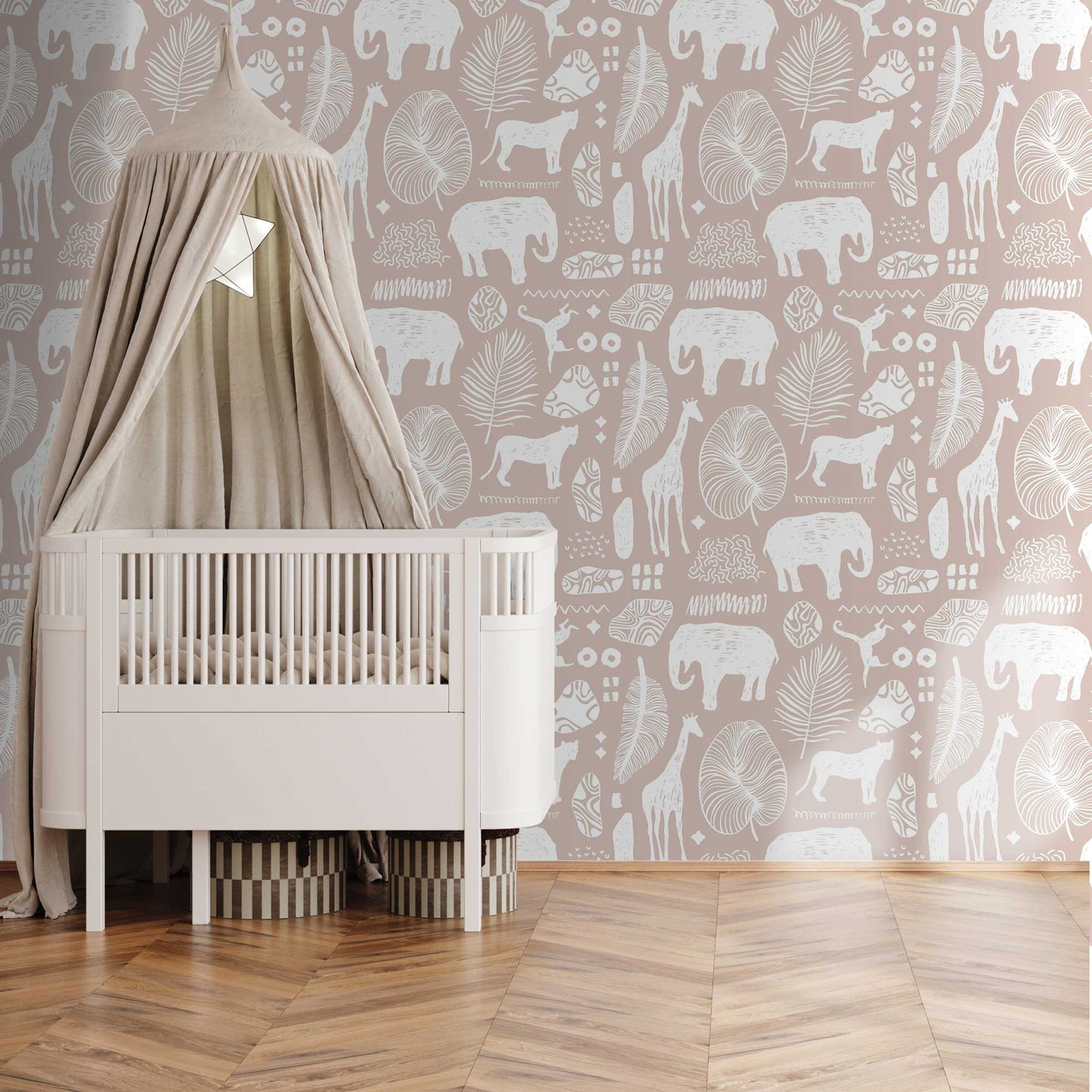 Safari Dreams- Luxury Children's Wallpaper Giraffes, Lions, and Elephants