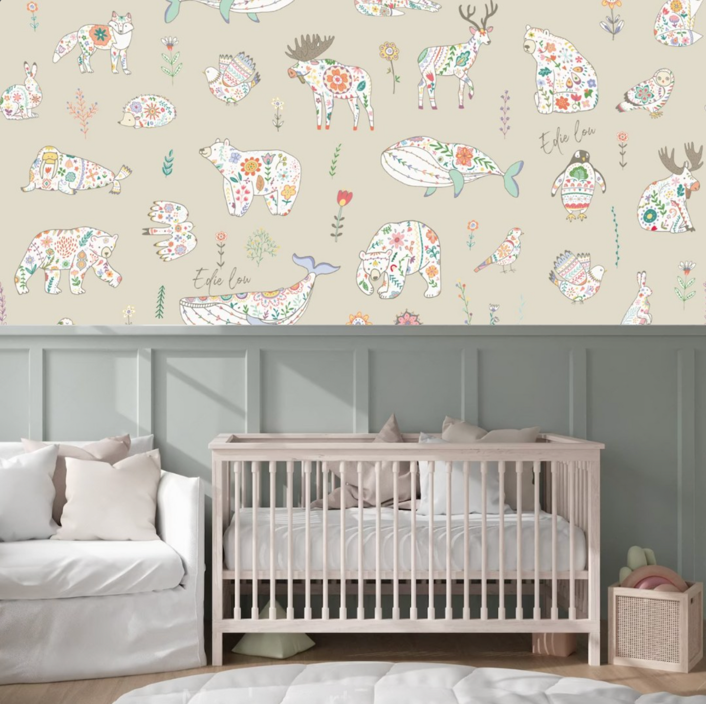 Scandinavian Dreaming - Nursery Childrens Personalised Animal Wallpaper