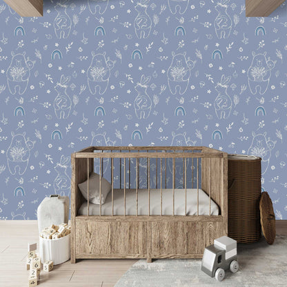 Bears Rainbows Flowers Beautiful Bespoke Childrens Wallpaper