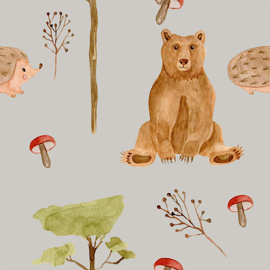 Beautiful Handsome Bear & Cute Hedgehogs Bespoke Children's Wallpaper