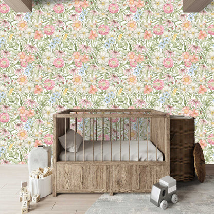 Luxury Nursery Childrens Bedroom Wallpaper - Blooming Flowers