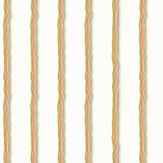 Childrens Pinstriped Bedroom Wallpaper in Five Colourful Wavy Lines