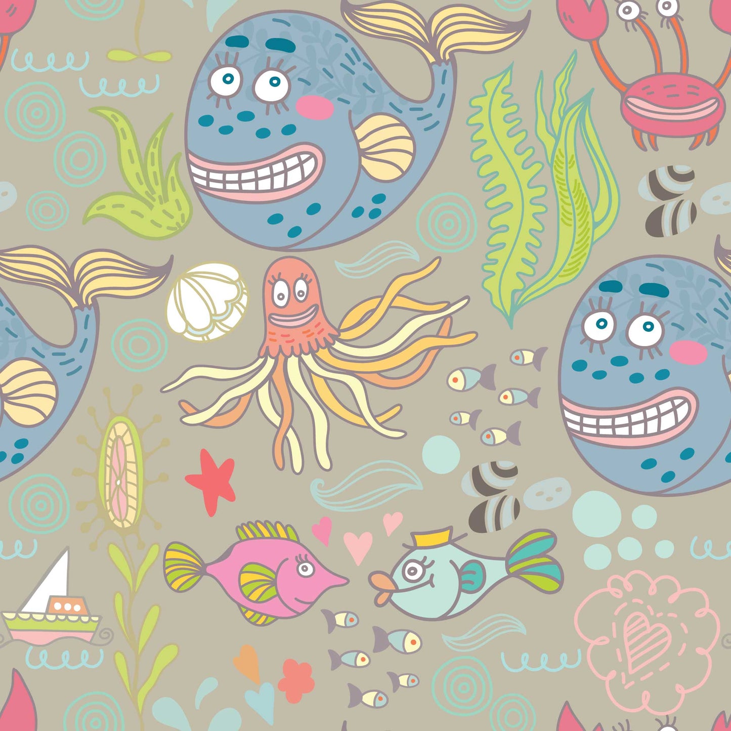 Crazy Fish Party - Bespoke Luxury Childrens Playroom Wallpaper