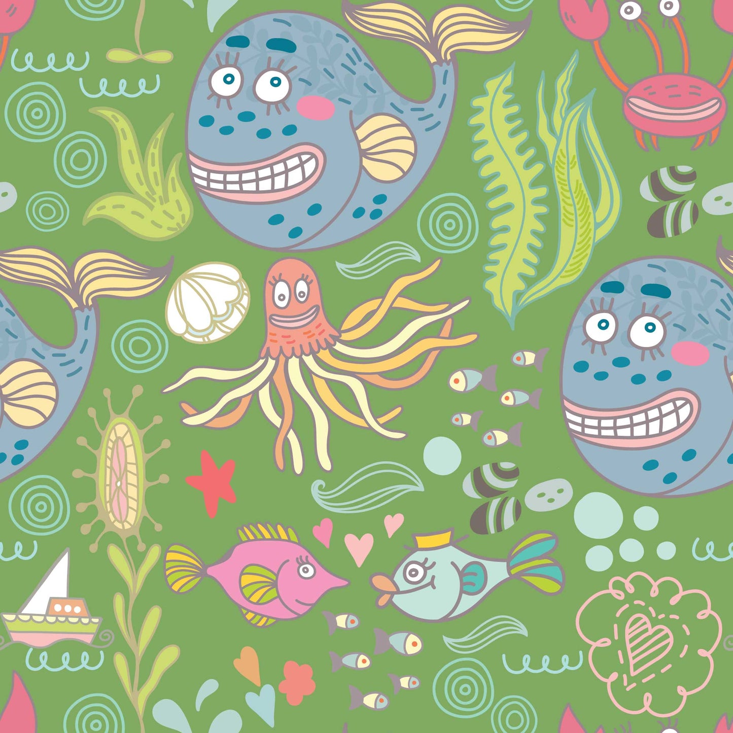 Crazy Fish Party - Bespoke Luxury Childrens Playroom Wallpaper