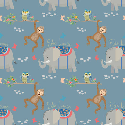 Personalised Bespoke Childrens Luxury Wallpaper - Monkeys Owls Elephants