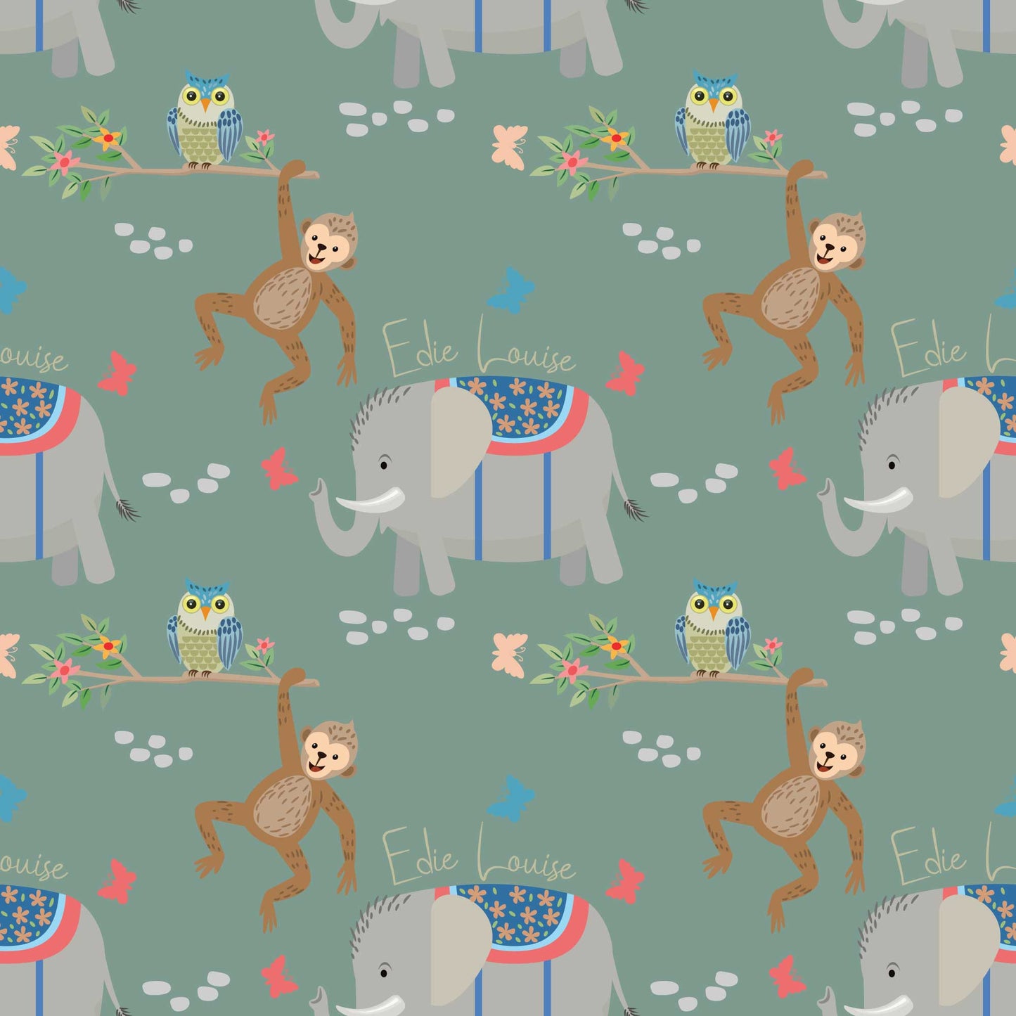 Personalised Bespoke Childrens Luxury Wallpaper - Monkeys Owls Elephants