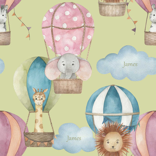 Hot Air Balloons Fluffy Clouds Lions Elephants & Zebras