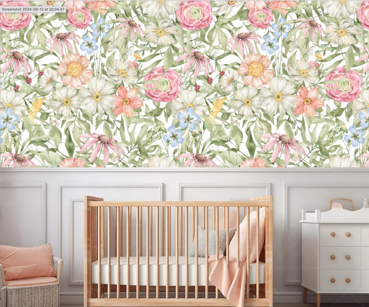 Luxury Nursery Childrens Bedroom Wallpaper - Blooming Flowers