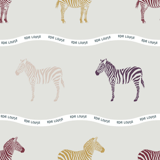 Grey Pink Children and Kids Zebra Safari Wallpaper Quirky African Zebras 